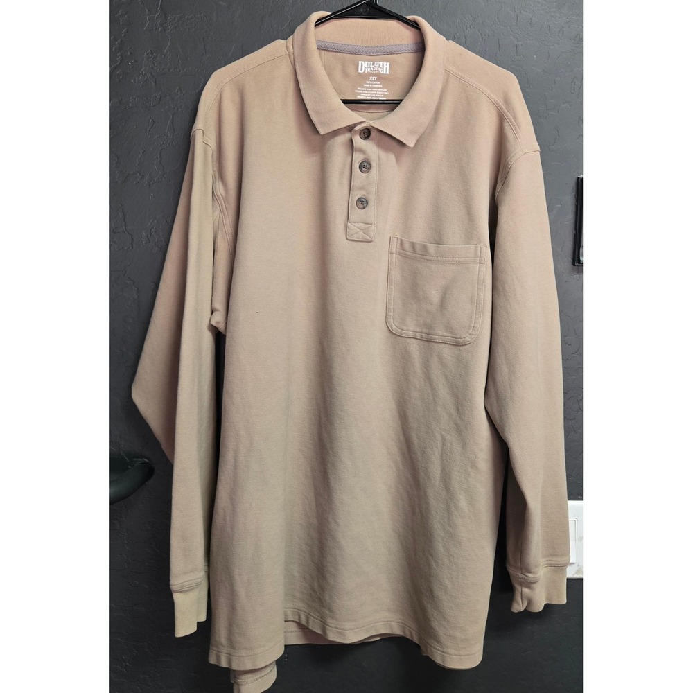 Duluth Trading Co Mens Tan Knit Longsleeved Pocket Polo Shirt‎ XLT Tall